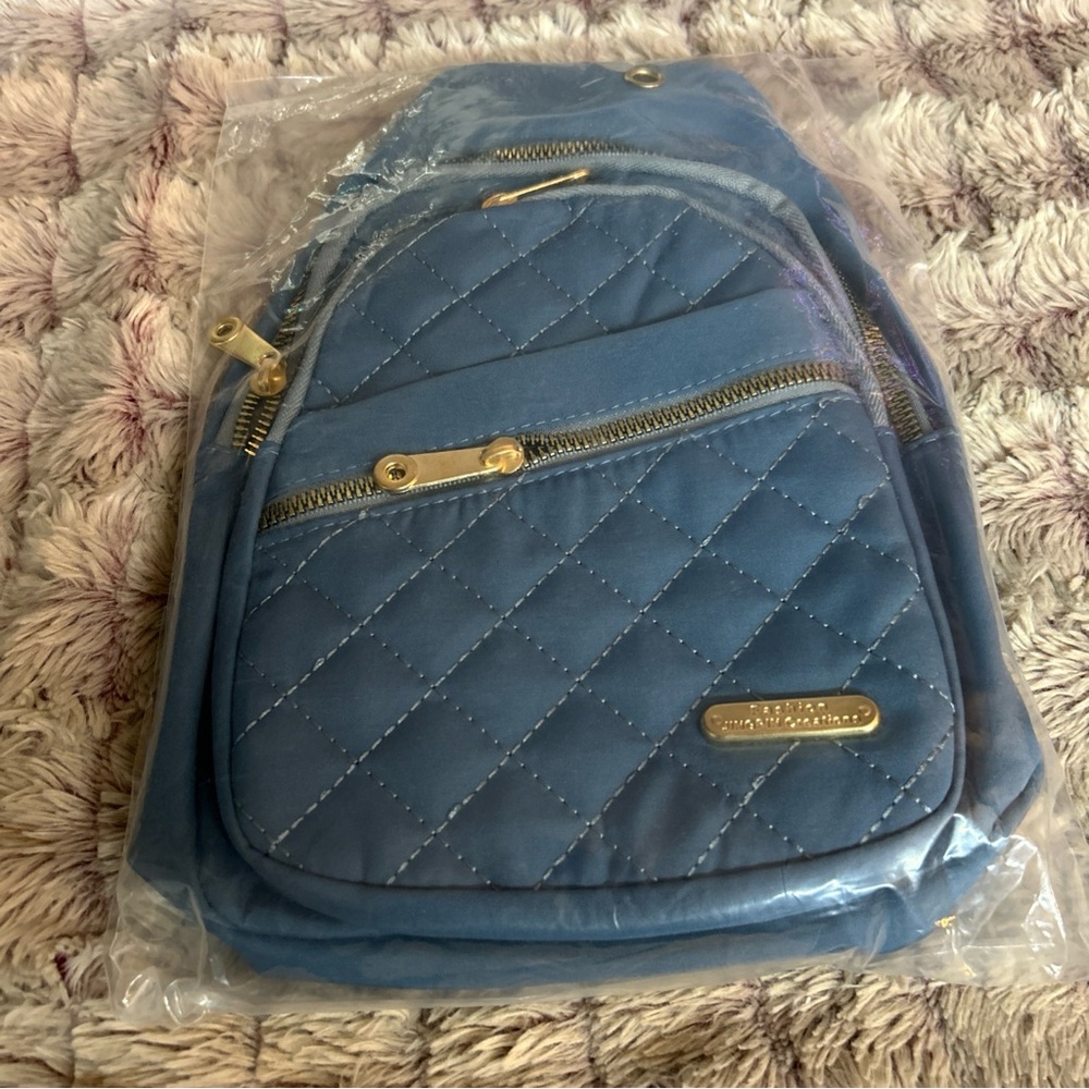 Sling Crossbody Quilted Bags For Women Trendy Fanny Pack Backpack Blue